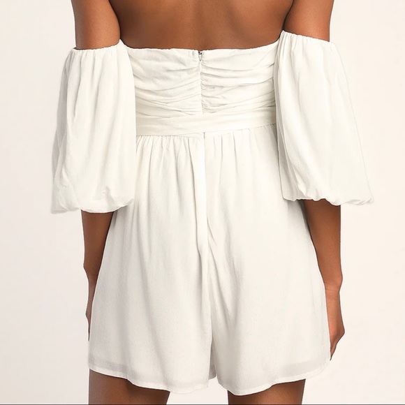 Lulus Playful Moments Ivory Ruched Off-the-Shoulder Romper - Picture 2 of 3